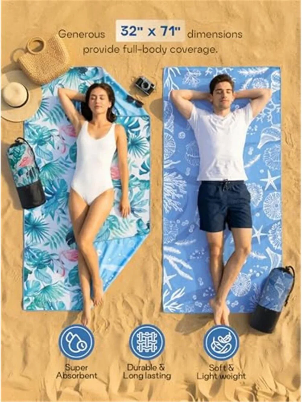 Towels  2 Pack Microfiber Beach Towel (32 x 71 Inches) Oversized